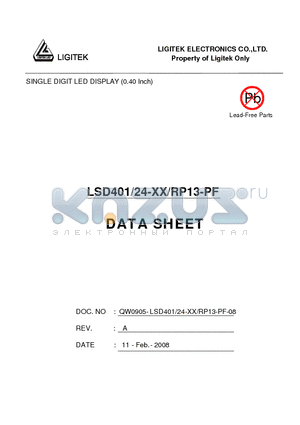 LSD401-24-XX-RP13-PF datasheet - SINGLE DIGIT LED DISPLAY (0.40 Inch)