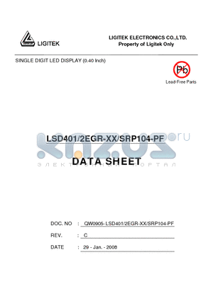 LSD401-2EGR-XX-SRP104-PF datasheet - SINGLE DIGIT LED DISPLAY (0.40 Inch)