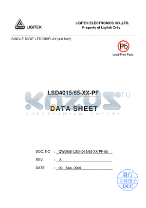 LSD4015-65-XX-PF datasheet - SINGLE DIGIT LED DISPLAY (4.0 Inch)