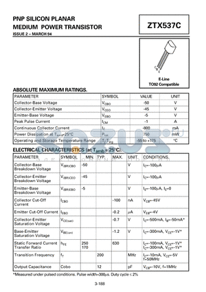 ZTX537C datasheet - PNP SILICON PLANAR MEDIUM POWER TRANSISTOR