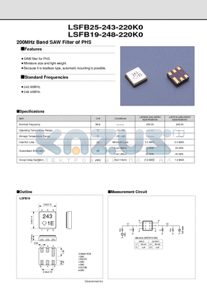 LSFB19-248-220K0 datasheet - 200MHz Band SAW Filter of PHS