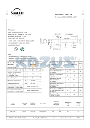 LSG11W datasheet - T-1 (3mm) SOLID STATE LAMP