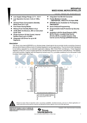 MSP430P325IFN datasheet - MIXED SIGNAL MICROCONTROLLER