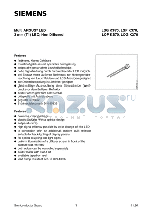 LSGK370 datasheet - Multi ARGUS LED 3 mm T1 LED, Non Diffused