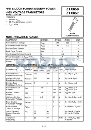 ZTX657 datasheet - NPN SILICON PLANAR MEDIUM POWER HIGH VOLTAGE TRANSISTORS
