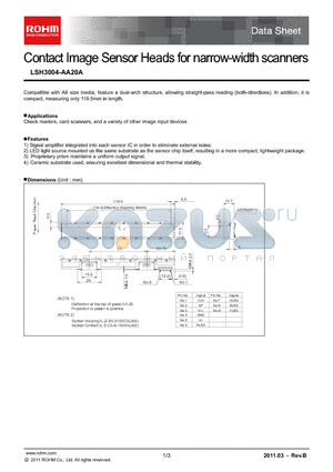 LSH3004-AA20A datasheet - Contact Image Sensor Heads for narrow-width scanners