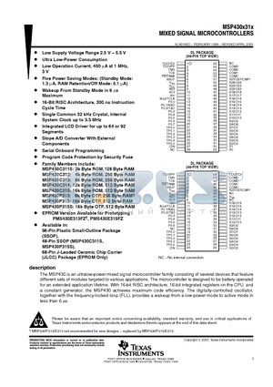 MSP430P313IDL datasheet - MIXED SIGNAL MICROCONTROLLERS