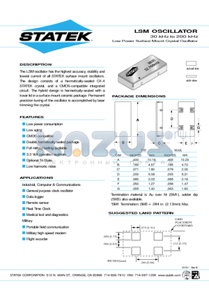 LSM datasheet - Low Power Surface Mount Crystal Oscillator