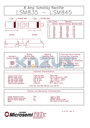LSM845 datasheet - 8 Amp Schottky Rectifier