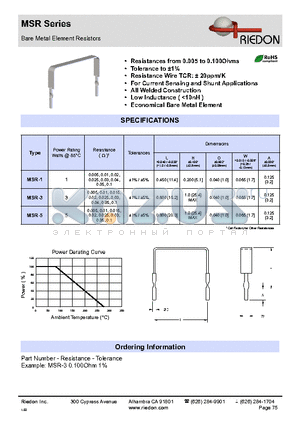 MSR-1 datasheet - Bare Metal Element Resistors