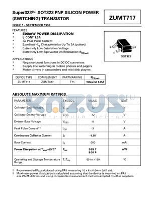 ZUMT717 datasheet - Super323 SOT323 PNP SILICON POWER (SWITCHING) TRANSISTOR
