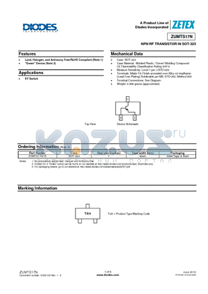 ZUMTS17NTA datasheet - NPN RF TRANSISTOR IN SOT-323