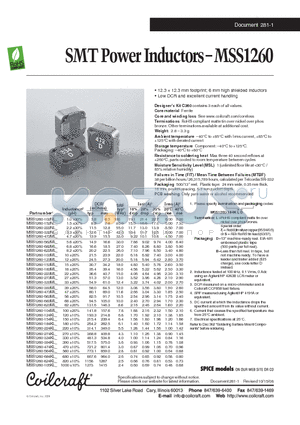 MSS1260-474KL datasheet - SMT Power Inductors