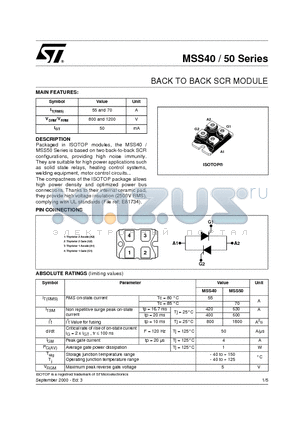 MSS50 datasheet - BACK TO BACK SCR MODULE