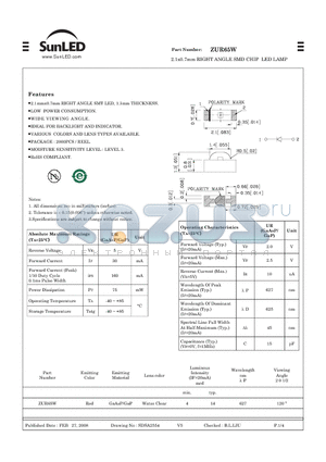 ZUR65W datasheet - 2.1x0.7mm RIGHT ANGLE SMD CHIP LED LAMP