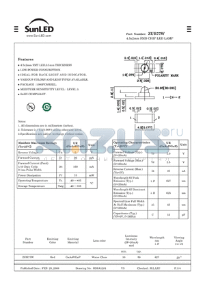 ZUR77W datasheet - 4.5x2mm SMD CHIP LED LAMP