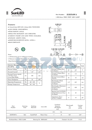 ZURT53W-3 datasheet - 1.6X0.8mm SMD CHIP LED LAMP
