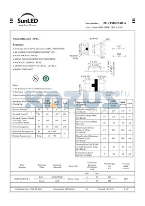 ZURTMGT54W-4 datasheet - 2.0x1.25mm SMD CHIP LED LAMP