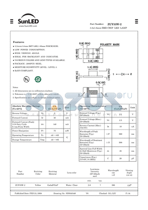 ZUY55W-2 datasheet - 3.2x1.6mm SMD CHIP LED LAMP