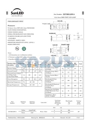 ZUYMG55W-8 datasheet - 3.2x1.6mm SMD CHIP LED LAMP