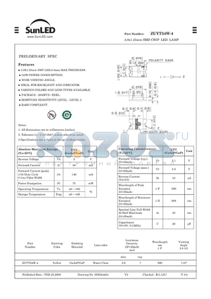 ZUYT54W-4 datasheet - 2.0x1.25mm SMD CHIP LED LAMP