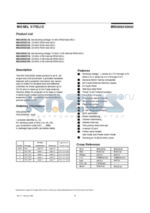 MSU2052C40 datasheet - low working voltage 16 MHz ROM less MCU