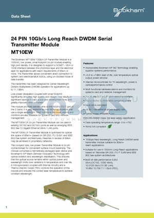 MT10EW2722AAA-J57 datasheet - 24 PIN 10Gb/s Long Reach DWDM Serial Transmitter Module