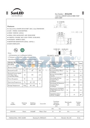 ZVG87W datasheet - 1.6x0.6mm RIGHT ANGLE SMD CHIP LED LAMP