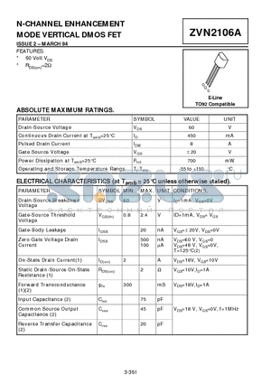 ZVN2106 datasheet - N-CHANNEL ENHANCEMENT MODE VERTICAL DMOS FET