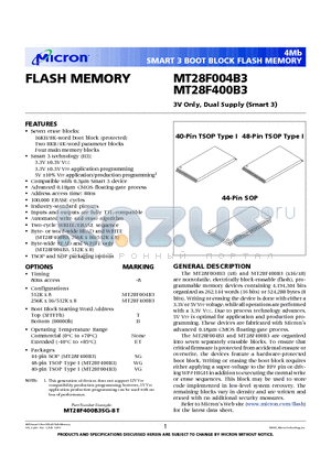 MT28F400B3SG-8B datasheet - FLASH MEMORY