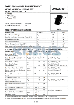 ZVN3310F datasheet - N-CHANNEL ENHANCEMENT MODE VERTICAL DMOS FET