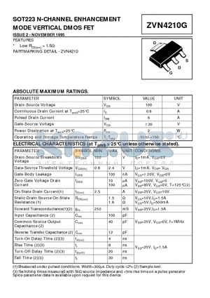 ZVN4210G datasheet - SOT223 N-CHANNEL ENHANCEMENT MODE VERTICAL DMOS FET