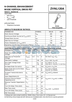 ZVNL120A datasheet - N-CHANNEL ENHANCEMENT MODE VERTICAL DMOS FET