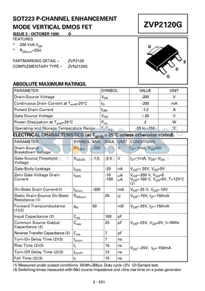 ZVP2120G datasheet - P-CHANNEL ENHANCEMENT MODE VERTICAL DMOS FET