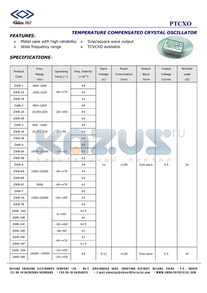 ZWB-3 datasheet - TEMPERATURE COMPENSATED CRYSTAL OSCILLATOR