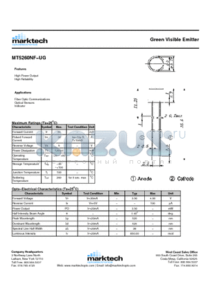 MT5260NF-UG datasheet - Green Visible Emitter