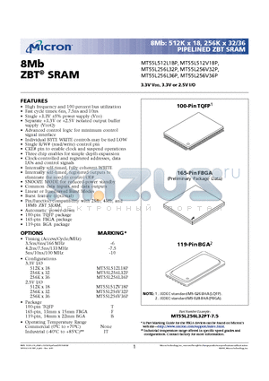 MT55L256L36P datasheet - 8Mb ZBT SRAM