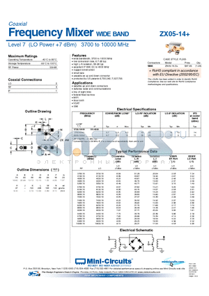 ZX05-14+ datasheet - Frequency Mixer wide band Level 7 (LO Power 7 dBm) 3700 to 10000 MHz