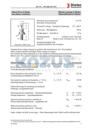 ZX150 datasheet - Silicon-Power-Z-Diodes (non-planar technology)