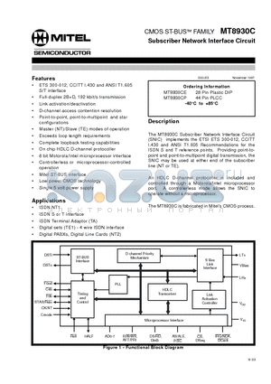 MT8930CE datasheet - CMOS ST-BUS FAMILY Subscriber Network Interface Circuit