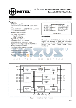 MT8962AS datasheet - ISO2-CMOS Integrated PCM Filter Codec