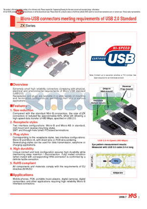 ZX40-A-SLDA datasheet - Micro-USB connectors meeting requirements of USB 2.0 Standard