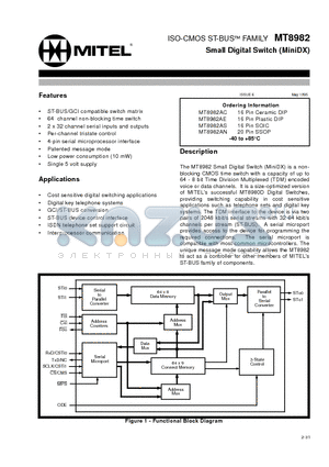 MT8982AC datasheet - ISO-CMOS ST-BUS FAMILY Small Digital Switch (MiniDX)