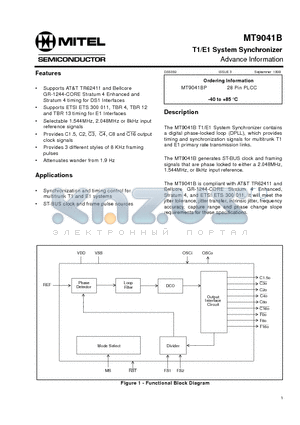 MT9041B datasheet - T1/E1 System Synchronizer