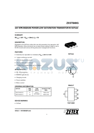 ZX5T849GTC datasheet - 30V NPN MEDIUM POWER LOW SATURATION TRANSISTOR IN SOT223