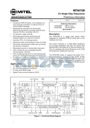 MT9075BL datasheet - E1 Single Chip Transceiver