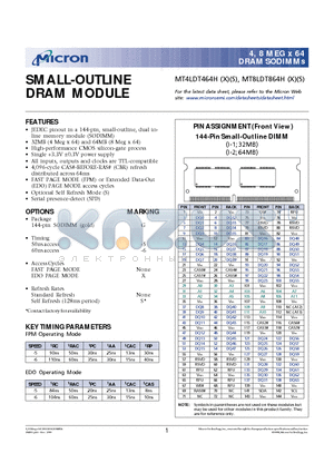 MT8LDT864 datasheet - SMALL-OUTLINE DRAM MODULE