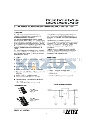 ZXCL300 datasheet - ULTRA SMALL MICROPOWER SC70 LOW DROPOUT REGULATORS