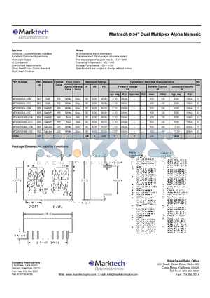 MTAN4254R-21C datasheet - Marktech 0.54 Dual Multiplex Alpha Numeric