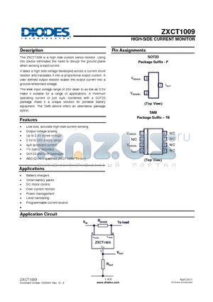 ZXCT1009F-7 datasheet - HIGH-SIDE CURRENT MONITOR
